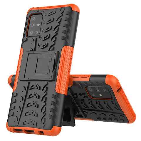 Coque Contour Silicone et Plastique Housse Etui Mat avec Support J01X pour Samsung Galaxy A51 4G Orange