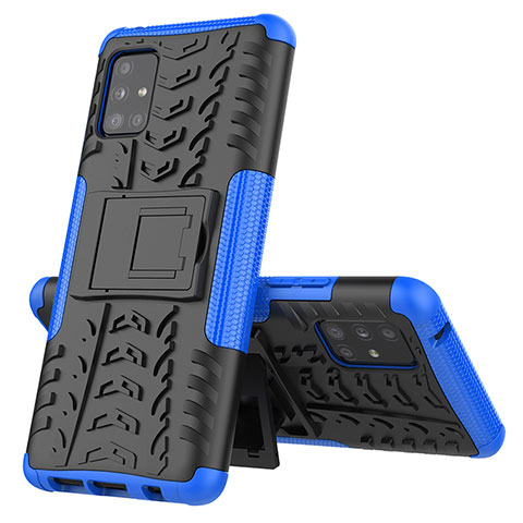 Coque Contour Silicone et Plastique Housse Etui Mat avec Support J01X pour Samsung Galaxy A51 5G Bleu