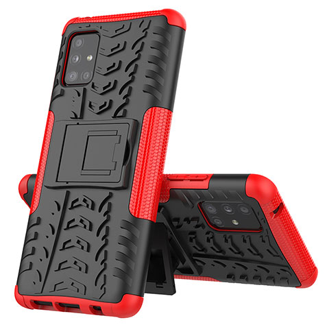 Coque Contour Silicone et Plastique Housse Etui Mat avec Support J01X pour Samsung Galaxy A51 5G Rouge