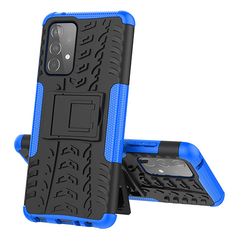 Coque Contour Silicone et Plastique Housse Etui Mat avec Support J01X pour Samsung Galaxy A52 4G Bleu