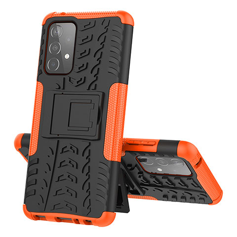 Coque Contour Silicone et Plastique Housse Etui Mat avec Support J01X pour Samsung Galaxy A52 4G Orange