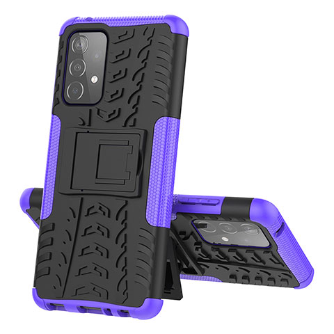 Coque Contour Silicone et Plastique Housse Etui Mat avec Support J01X pour Samsung Galaxy A52s 5G Violet