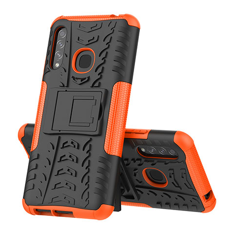 Coque Contour Silicone et Plastique Housse Etui Mat avec Support J01X pour Samsung Galaxy A70E Orange