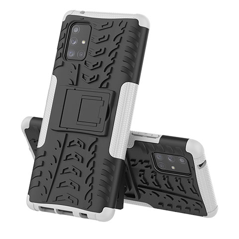 Coque Contour Silicone et Plastique Housse Etui Mat avec Support J01X pour Samsung Galaxy A71 4G A715 Argent