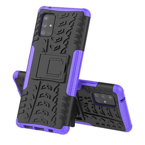 Coque Contour Silicone et Plastique Housse Etui Mat avec Support J01X pour Samsung Galaxy A71 4G A715 Violet