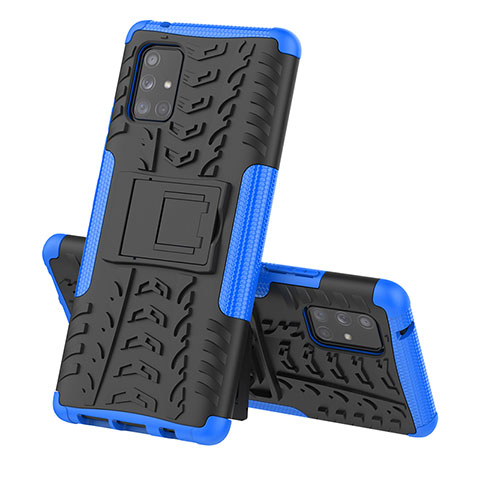 Coque Contour Silicone et Plastique Housse Etui Mat avec Support J01X pour Samsung Galaxy A71 5G Bleu