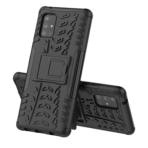 Coque Contour Silicone et Plastique Housse Etui Mat avec Support J01X pour Samsung Galaxy A71 5G Noir