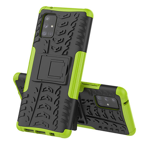 Coque Contour Silicone et Plastique Housse Etui Mat avec Support J01X pour Samsung Galaxy A71 5G Vert