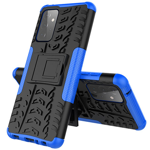 Coque Contour Silicone et Plastique Housse Etui Mat avec Support J01X pour Samsung Galaxy A72 4G Bleu