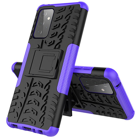 Coque Contour Silicone et Plastique Housse Etui Mat avec Support J01X pour Samsung Galaxy A72 4G Violet