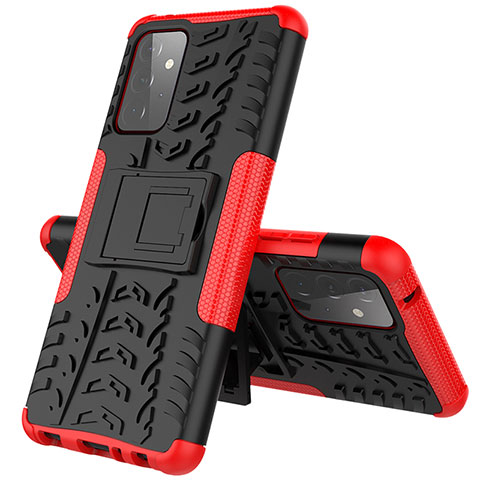 Coque Contour Silicone et Plastique Housse Etui Mat avec Support J01X pour Samsung Galaxy A72 5G Rouge