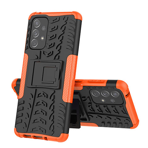 Coque Contour Silicone et Plastique Housse Etui Mat avec Support J01X pour Samsung Galaxy A73 5G Orange