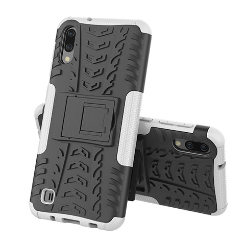 Coque Contour Silicone et Plastique Housse Etui Mat avec Support J01X pour Samsung Galaxy M10 Argent