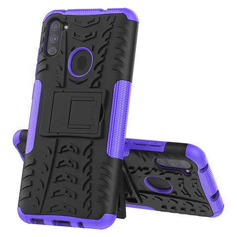 Coque Contour Silicone et Plastique Housse Etui Mat avec Support J01X pour Samsung Galaxy M11 Violet