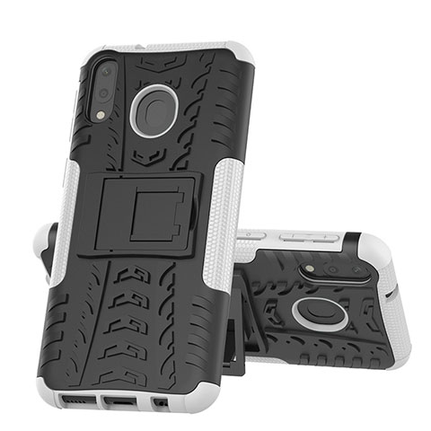 Coque Contour Silicone et Plastique Housse Etui Mat avec Support J01X pour Samsung Galaxy M20 Argent