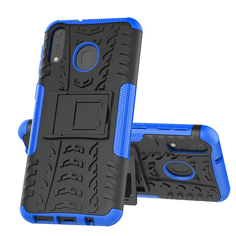 Coque Contour Silicone et Plastique Housse Etui Mat avec Support J01X pour Samsung Galaxy M20 Bleu