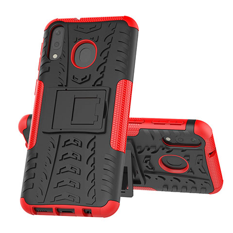 Coque Contour Silicone et Plastique Housse Etui Mat avec Support J01X pour Samsung Galaxy M20 Rouge