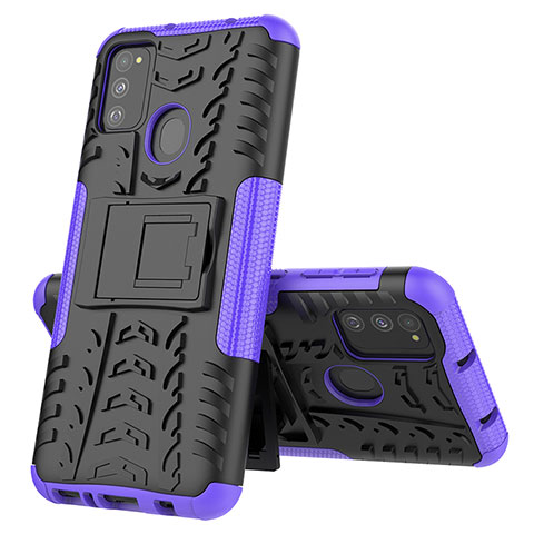 Coque Contour Silicone et Plastique Housse Etui Mat avec Support J01X pour Samsung Galaxy M21 Violet