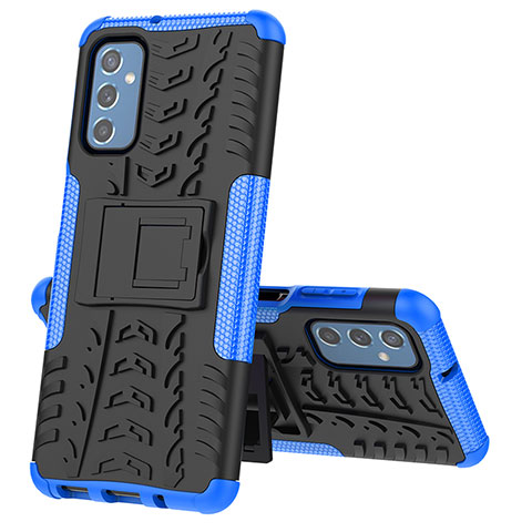 Coque Contour Silicone et Plastique Housse Etui Mat avec Support J01X pour Samsung Galaxy M52 5G Bleu