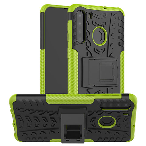 Coque Contour Silicone et Plastique Housse Etui Mat avec Support J02X pour Samsung Galaxy A21 Vert