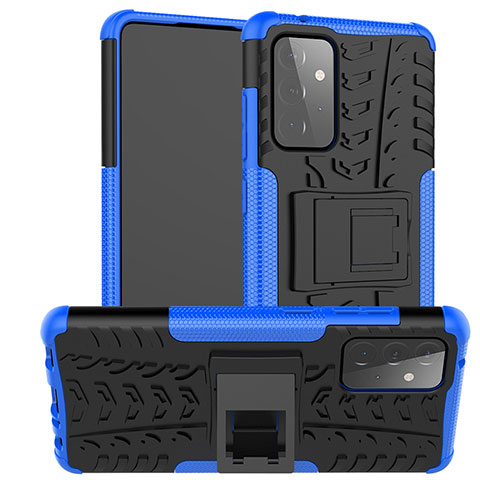 Coque Contour Silicone et Plastique Housse Etui Mat avec Support J02X pour Samsung Galaxy A72 4G Bleu