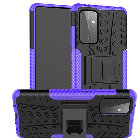 Coque Contour Silicone et Plastique Housse Etui Mat avec Support J02X pour Samsung Galaxy A72 5G Violet