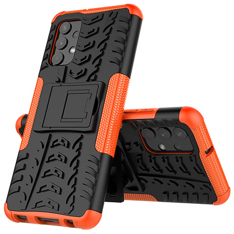 Coque Contour Silicone et Plastique Housse Etui Mat avec Support JX01 pour Samsung Galaxy A32 5G Orange