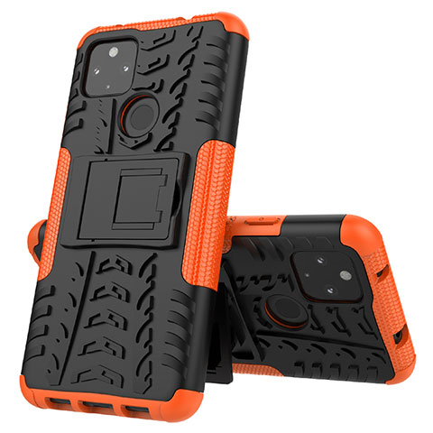 Coque Contour Silicone et Plastique Housse Etui Mat avec Support JX1 pour Google Pixel 4a 5G Orange