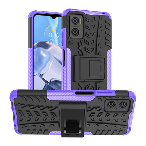 Coque Contour Silicone et Plastique Housse Etui Mat avec Support JX1 pour Motorola Moto E22i Violet