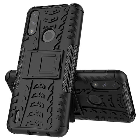 Coque Contour Silicone et Plastique Housse Etui Mat avec Support JX1 pour Motorola Moto E7 Power Noir