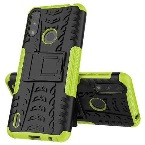 Coque Contour Silicone et Plastique Housse Etui Mat avec Support JX1 pour Motorola Moto E7 Power Vert