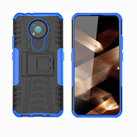 Coque Contour Silicone et Plastique Housse Etui Mat avec Support JX1 pour Nokia 3.4 Bleu