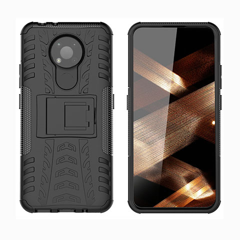 Coque Contour Silicone et Plastique Housse Etui Mat avec Support JX1 pour Nokia 3.4 Noir