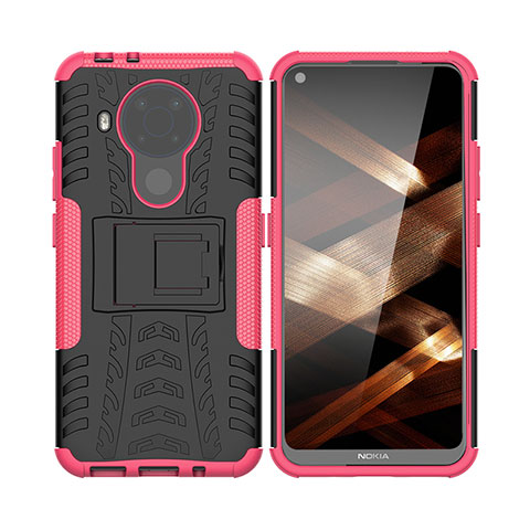 Coque Contour Silicone et Plastique Housse Etui Mat avec Support JX1 pour Nokia 5.4 Rose Rouge