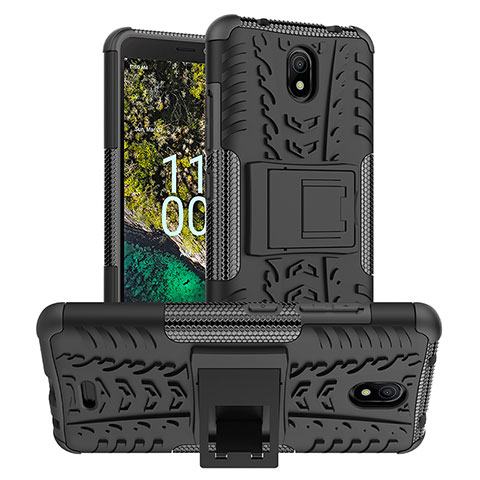 Coque Contour Silicone et Plastique Housse Etui Mat avec Support JX1 pour Nokia C100 Noir