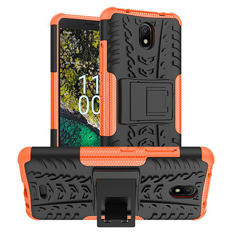 Coque Contour Silicone et Plastique Housse Etui Mat avec Support JX1 pour Nokia C100 Orange