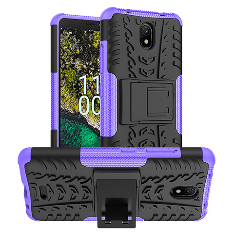 Coque Contour Silicone et Plastique Housse Etui Mat avec Support JX1 pour Nokia C100 Violet