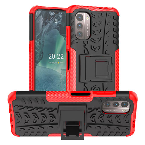 Coque Contour Silicone et Plastique Housse Etui Mat avec Support JX1 pour Nokia G11 Rouge