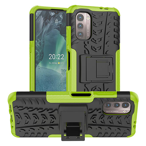 Coque Contour Silicone et Plastique Housse Etui Mat avec Support JX1 pour Nokia G11 Vert