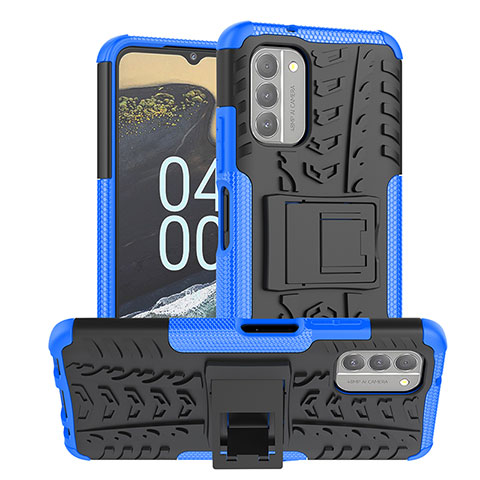 Coque Contour Silicone et Plastique Housse Etui Mat avec Support JX1 pour Nokia G400 5G Bleu