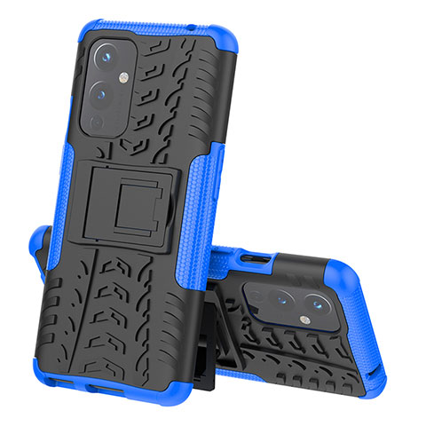 Coque Contour Silicone et Plastique Housse Etui Mat avec Support JX1 pour OnePlus 9 5G Bleu