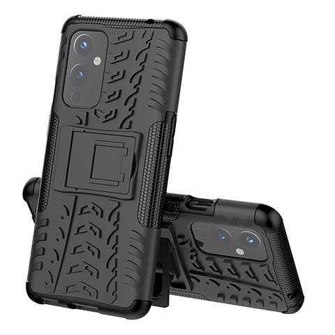 Coque Contour Silicone et Plastique Housse Etui Mat avec Support JX1 pour OnePlus 9 5G Noir