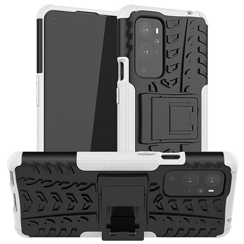 Coque Contour Silicone et Plastique Housse Etui Mat avec Support JX1 pour OnePlus 9 Pro 5G Argent