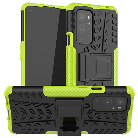 Coque Contour Silicone et Plastique Housse Etui Mat avec Support JX1 pour OnePlus 9 Pro 5G Vert