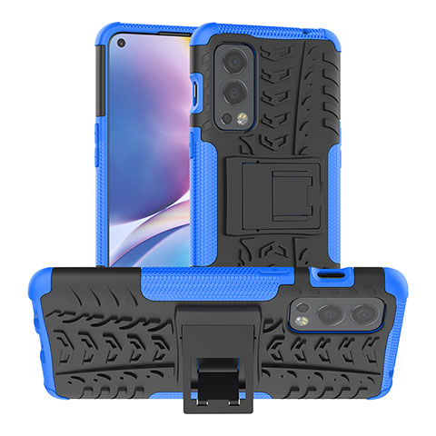 Coque Contour Silicone et Plastique Housse Etui Mat avec Support JX1 pour OnePlus Nord 2 5G Bleu