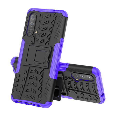 Coque Contour Silicone et Plastique Housse Etui Mat avec Support JX1 pour OnePlus Nord CE 5G Violet