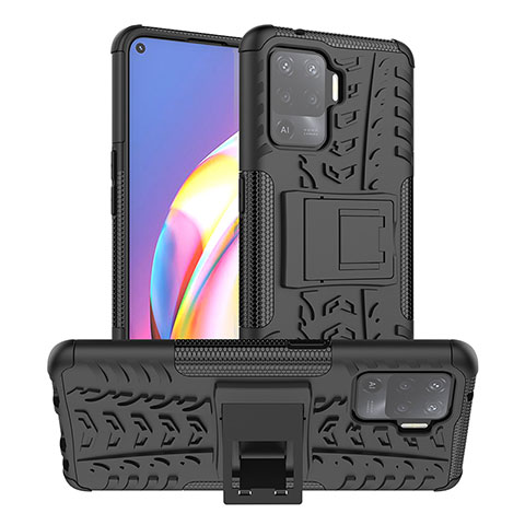 Coque Contour Silicone et Plastique Housse Etui Mat avec Support JX1 pour Oppo A94 4G Noir