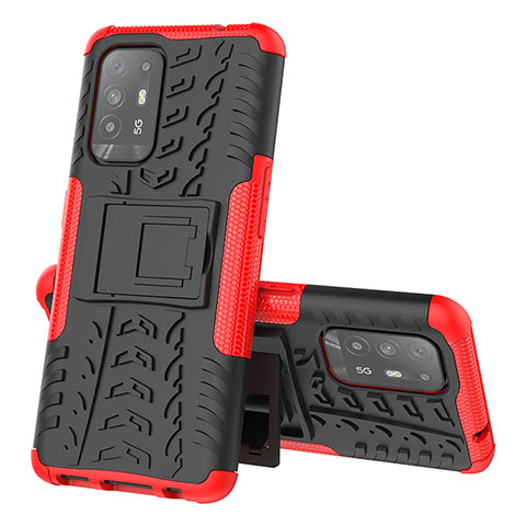 Coque Contour Silicone et Plastique Housse Etui Mat avec Support JX1 pour Oppo A94 5G Rouge