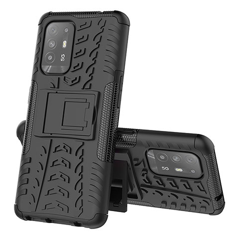 Coque Contour Silicone et Plastique Housse Etui Mat avec Support JX1 pour Oppo F19 Pro+ Plus 5G Noir