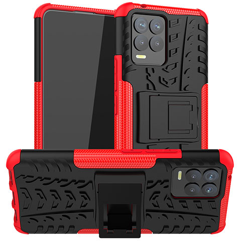 Coque Contour Silicone et Plastique Housse Etui Mat avec Support JX1 pour Realme 8 4G Rouge